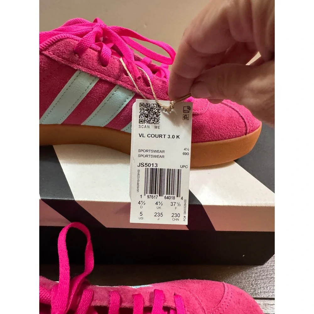 Adidas VL Court 3.0 K Pink Suede Mint Gum Sole Sneakers JS5013 Kids Size 5 US